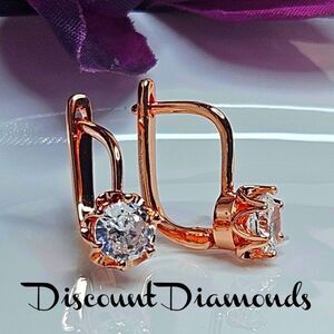 Round White Diamond Huggie Earrings 14K Rose Gold On 925 Silver